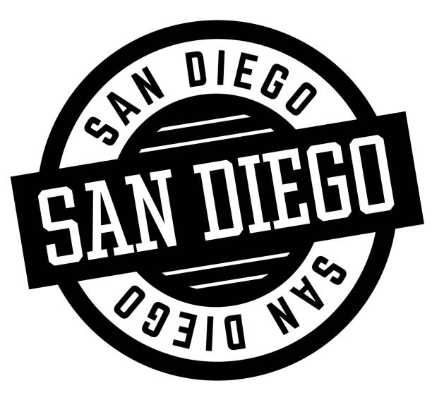 czarno-biała odznaka san diego - label travel san diego california california stock illustrations