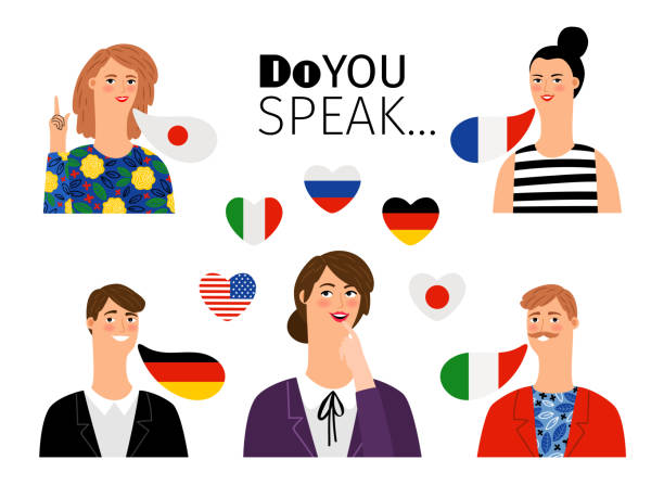 illustrazioni stock, clip art, cartoni animati e icone di tendenza di persone delle scuole di lingue straniere - connect parola inglese