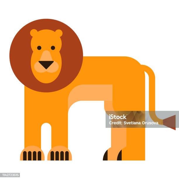 Lion Flat Illustration On White Stock Illustration - Download Image Now - Africa, Animal, Animal Body Part