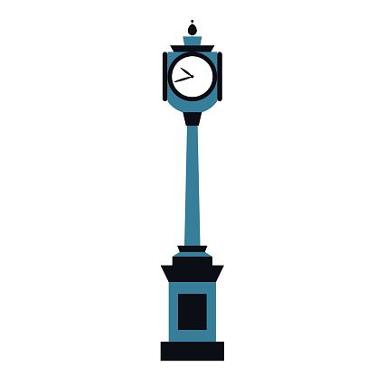 Street clock flat illustration on white background. Travel and world culture series.