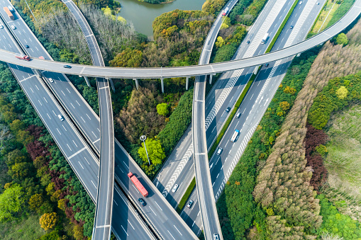 Aerial view of highway and overpass in Shanghai,China