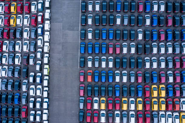 Aerial View of parking Many containers in the harbor landing craft stock pictures, royalty-free photos & images