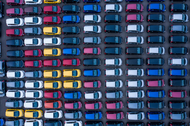 Aerial View of parking Many containers in the harbor landing craft stock pictures, royalty-free photos & images