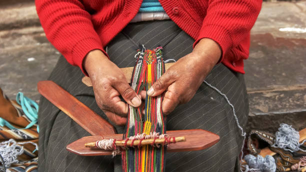 istock peruvian woman weaving on a street in cusco, peru 1142726008