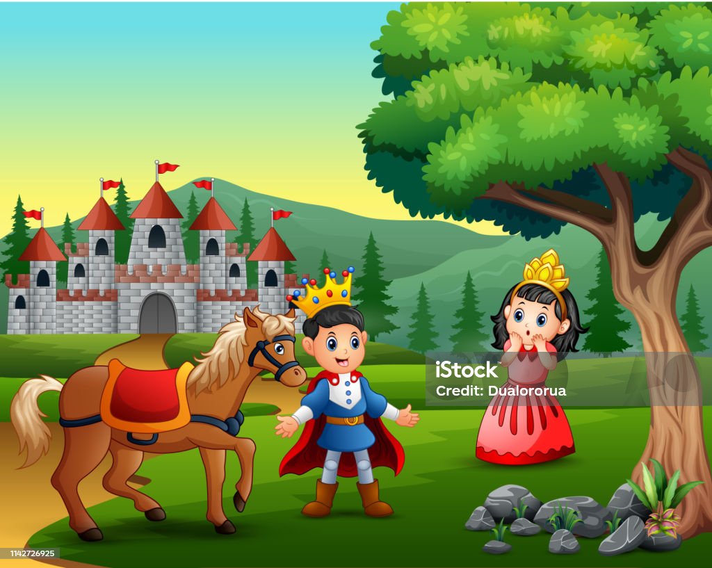 Cartoon Prince And Princess On The Road To The Castle Stock Illustration -  Download Image Now - iStock