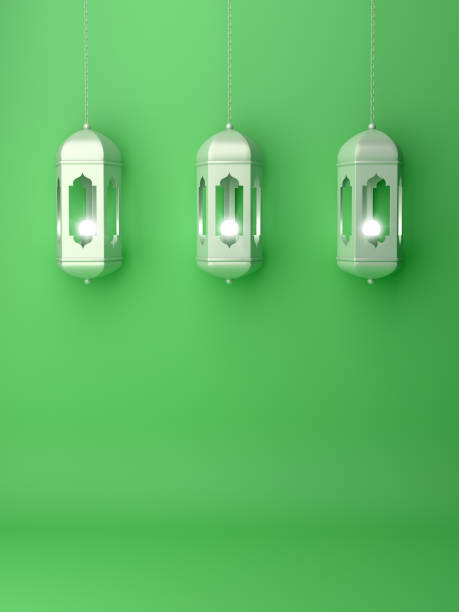 istock Arabic hanging lantern on green pastel background. 1142727604