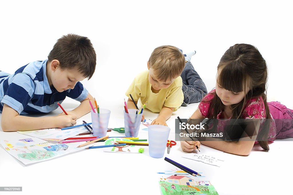 Children Drawing  Affectionate Stock Photo