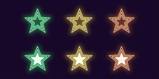 istock Neon icon set of glowing Star. Vector shiny sign 1142733096