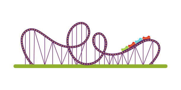 roller coaster düz vektör illüstrasyon - lunapark treni stock illustrations