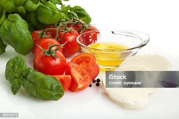Caprese Salad Ingredients Stock Photo - Download Image Now - Antipasto, Appetizer, Black Peppercorn