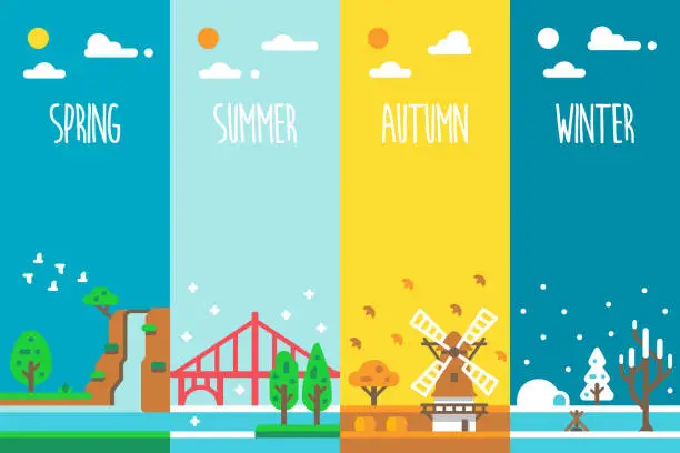 Vector illustration of Flat design 4 seasons holiday