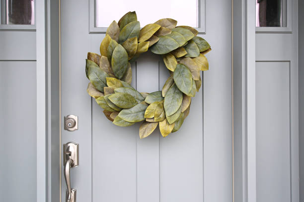 istock Beautiful Front Door Leaf Wreath Close Up 1142738991