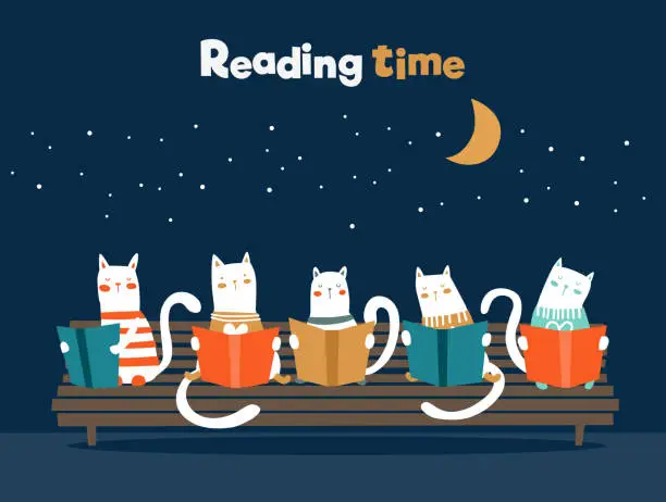 Vector illustration of Funny cats reading books