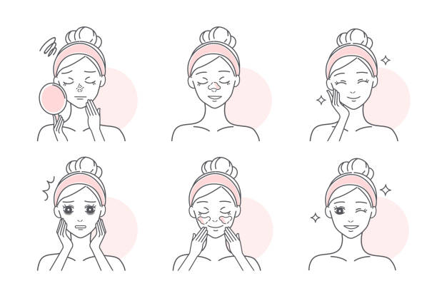 illustrations, cliparts, dessins animés et icônes de problèmes de peau de visage de femme - soins de beauté