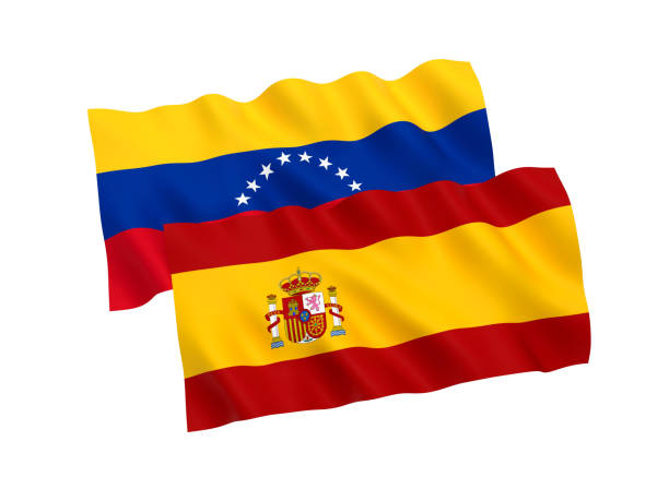 istock Flags of Venezuela and Spain on a white background 1142751802