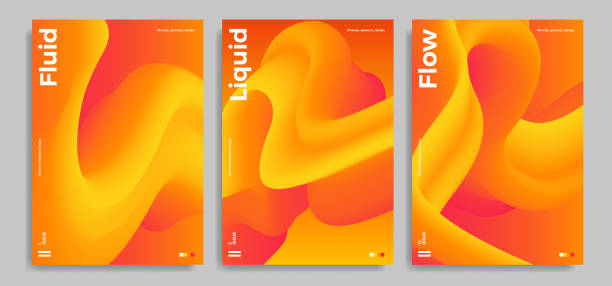 Trendy design templates with 3d flow shapes Set of trendy abstract design templates with 3d flow shapes. Dynamic gradient composition. Applicable for covers, brochures, flyers, presentations, banners. Vector illustration. Eps10 paper stock stock illustrations