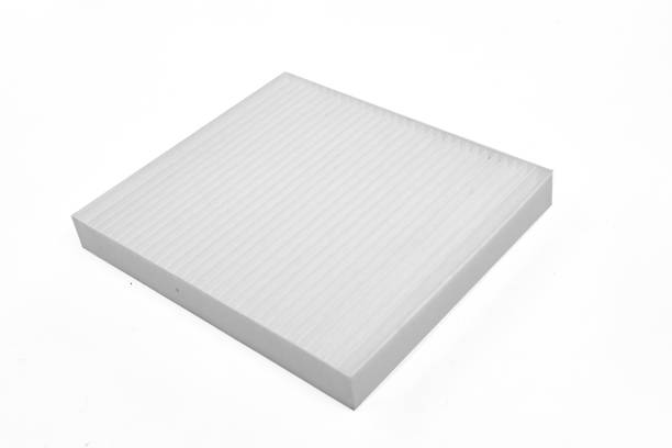 istock Close-up on a car filter for a white engine as a background with vertical stripes. Spare parts for vehicles, repairs and maintenance. 1142754744