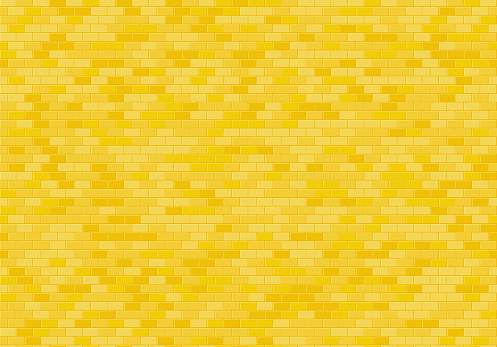 Gold brick wall background. Yellow bricks texture seamless pattern vector.