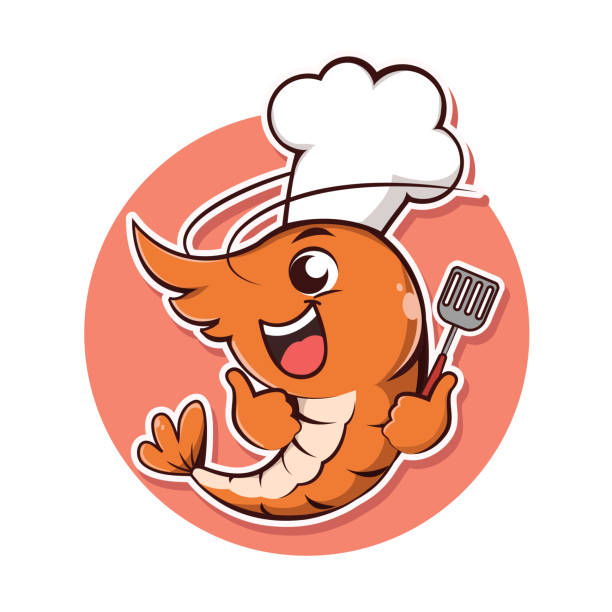 ilustrações de stock, clip art, desenhos animados e ícones de character logo shrimp. - shrimp
