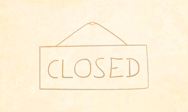 illustrazioni stock, clip art, cartoni animati e icone di tendenza di illustrazione vettoriale della bacheca store closed - closed sign hanging string