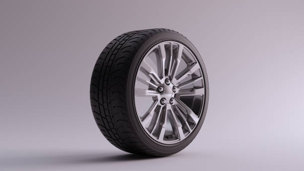 istock Alloy Rim Wheel with a Multi 5 Spoke Geometric Open Wheel Design Silver Chrome with Racing Tyre 1142764732