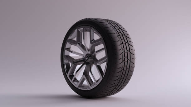 istock Alloy Rim Wheel with a Multi 5 Spoke Geometric Open Wheel Design Silver Chrome with Racing Tyre 1142765055