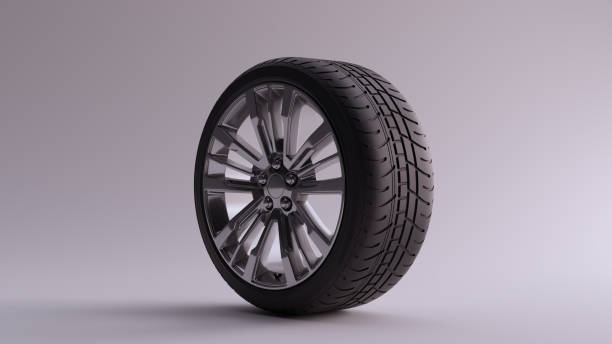 istock Alloy Rim Wheel with a Multi 5 Spoke Geometric Open Wheel Design Silver Chrome with Racing Tyre 1142765881