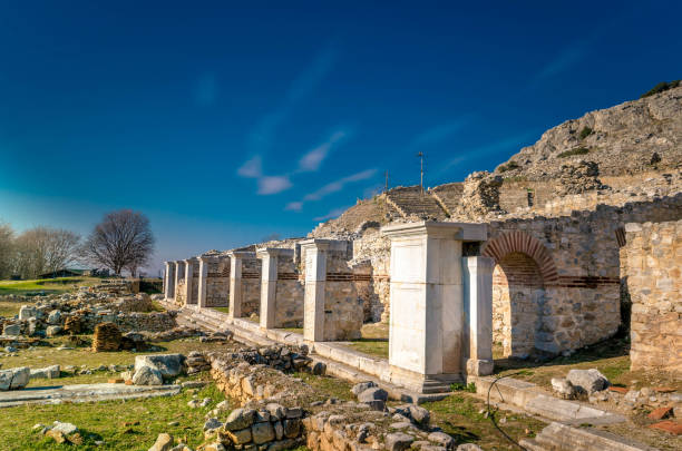 Philippi is located near the ruins of the ancient city and is part of the region of East Macedonia and Thrace in Kavala, Greece. stock photo