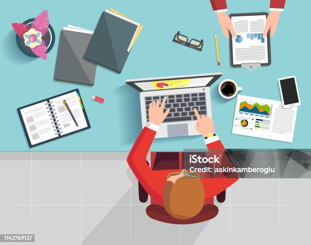 Business Life Stock Illustration - Download Image Now - Desk, High Angle View, Office