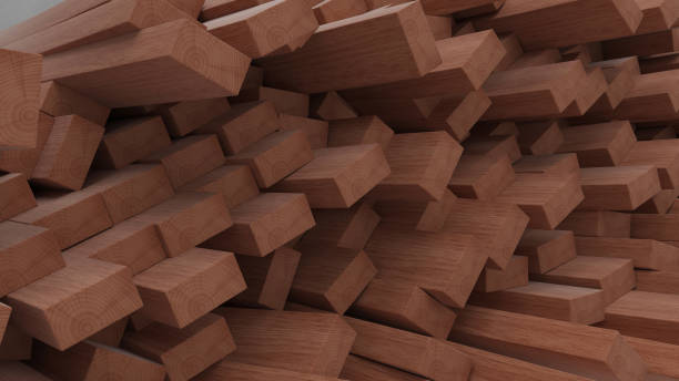 istock Render of 3D construction timber beams and planks 1142773832