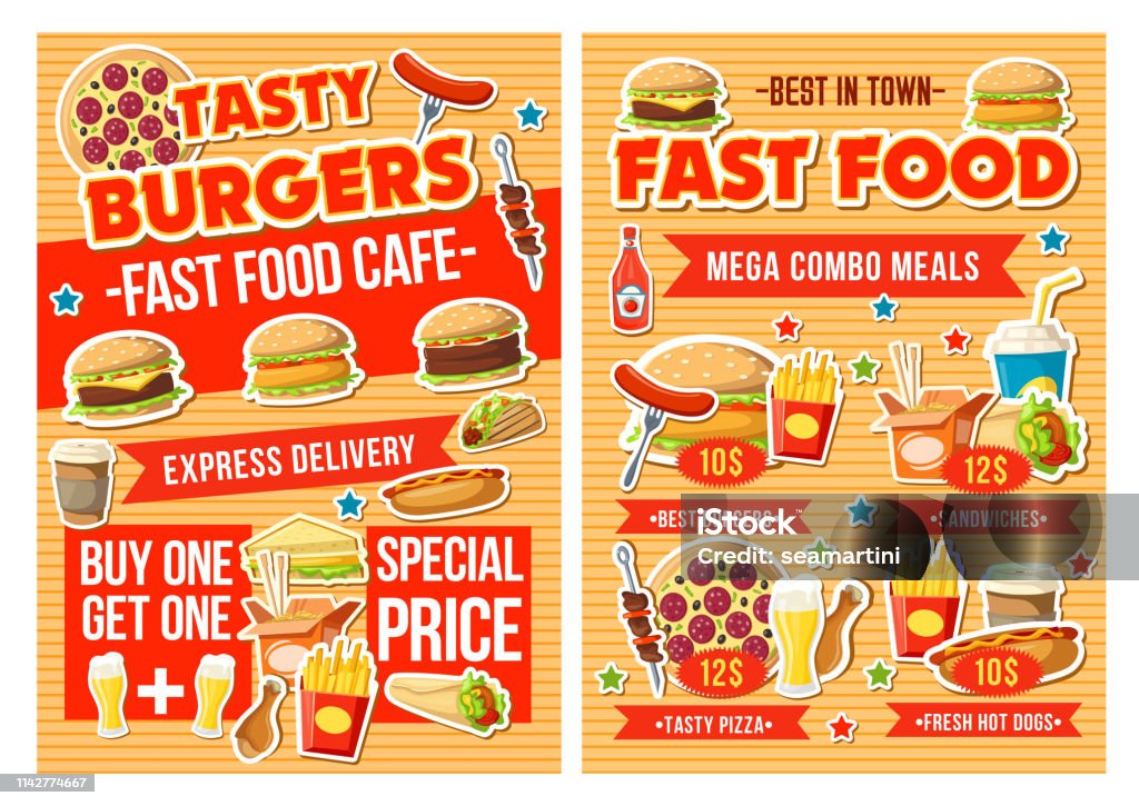 Fast Food Burger Pizza And Drinks Combo Menu Stock Illustration - Download  Image Now - Flyer - Leaflet, Menu, Take Out Food - iStock