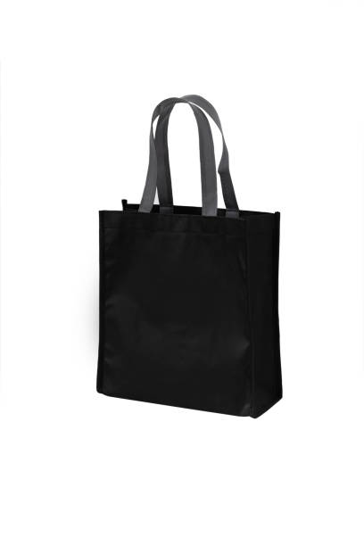 istock Black canvas tote bag on white background 1142774694