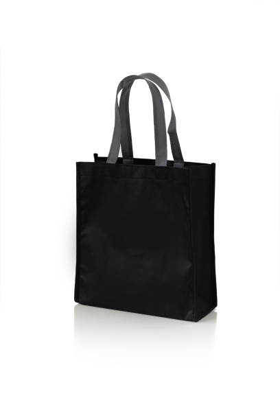 istock Black canvas tote bag on white background 1142774706