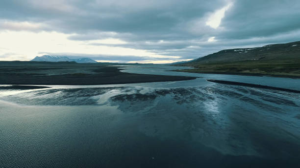 istock Icelandic coastline. Black, rocky beach. Aerial view 1142776296