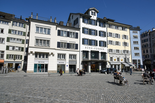 Zurich City - Center of the Old Town with Fraumunsterplatz. The Image was captured during summer sespm.