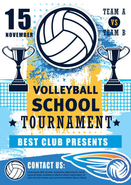 배구 스쿨 스포츠 팀 리그 토너먼트 - volleyball net volleying sport stock illustrations