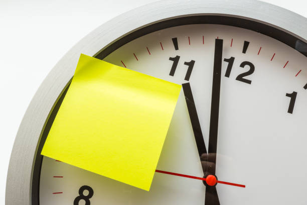 istock paper stick on clock for notice something with white background - Image 1142782927