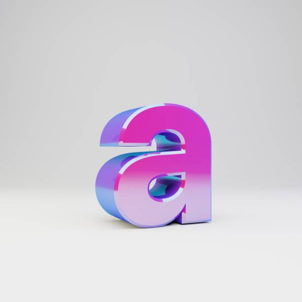 istock 3d letter A lowercase. Rendered multicolor metal font with glossy reflections and shadow isolated on white background. 1142783382