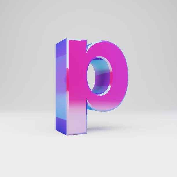 istock 3d letter P lowercase. Rendered multicolor metal font with glossy reflections and shadow isolated on white background. 1142783392