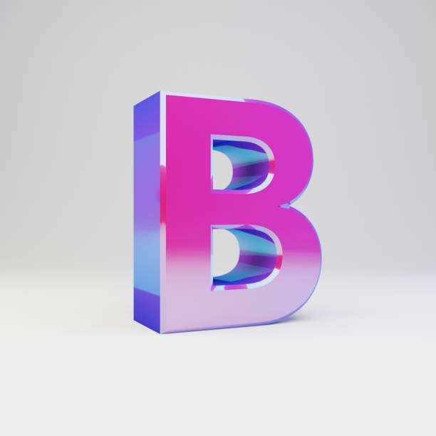 istock 3d letter B uppercase. Rendered multicolor metal font with glossy reflections and shadow isolated on white background. 1142783450