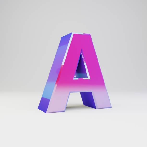 istock 3d letter A uppercase. Rendered multicolor metal font with glossy reflections and shadow isolated on white background. 1142783967