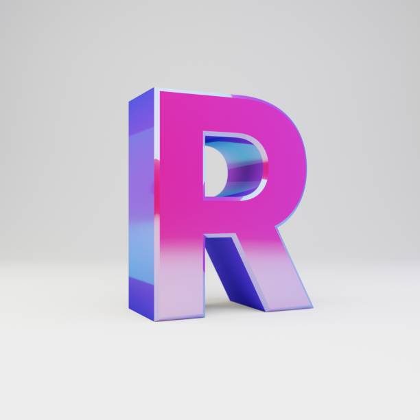 istock 3d letter R uppercase. Rendered multicolor metal font with glossy reflections and shadow isolated on white background. 1142784128