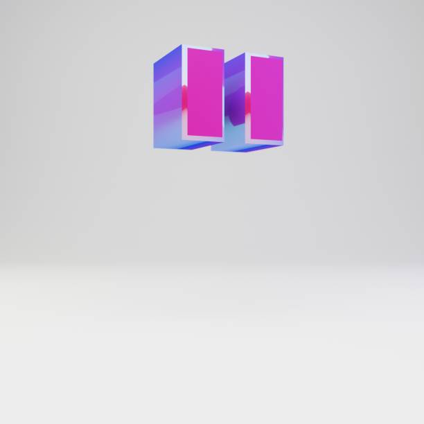 istock 3d double quotes symbol. Rendered multicolor metal font with glossy reflections and shadow isolated on white background. 1142784478