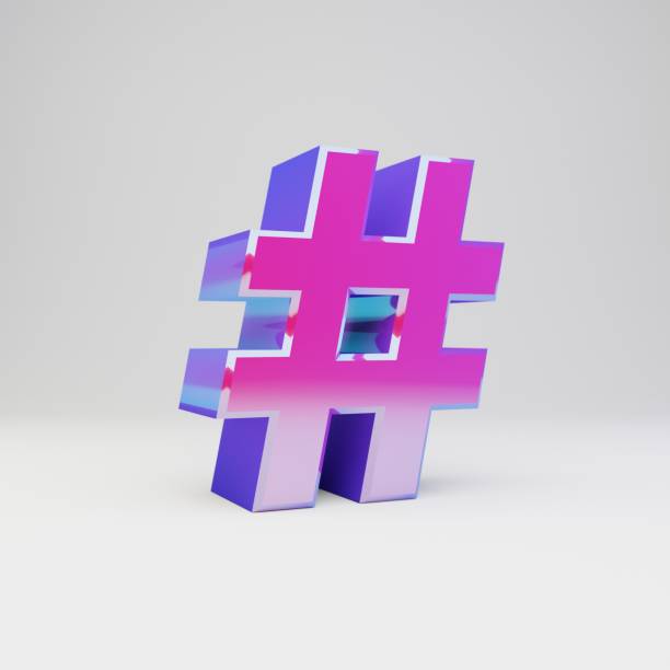 istock 3d hashtag symbol. Rendered multicolor metal font with glossy reflections and shadow isolated on white background. 1142784527