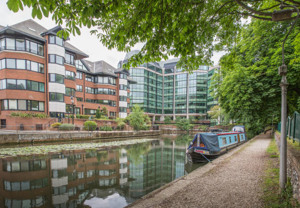 istock Canal boat moored in Reading 1142788717