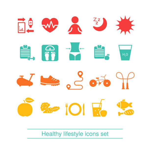 Healthy lifestyle and sport icon set Healthy lifestyle and sport icon set. Vector illustration. heart shaped basketball stock illustrations
