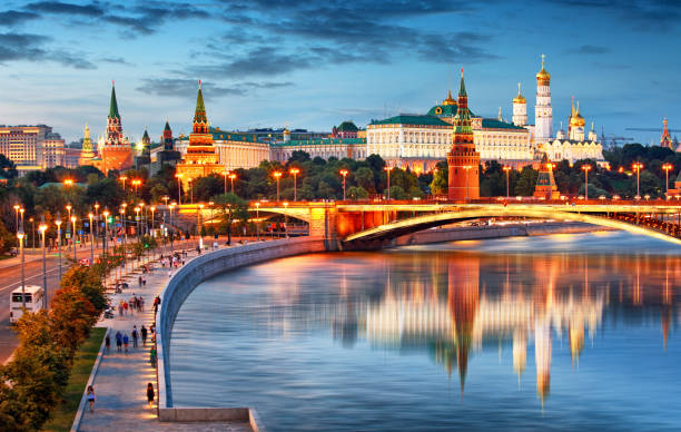 istock Moscow Kremlin at night, Russia with river 1142791482