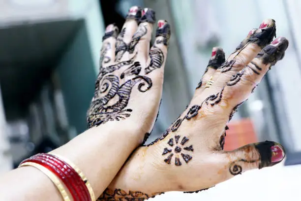 Photo of Popular Mehndi Designs for Hands or Hands painted with Mehandi Indian traditions