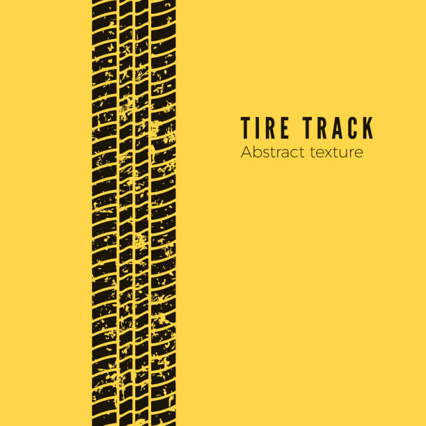 illustrations, cliparts, dessins animés et icônes de piste de saleté du protecteur de roue de voiture. silhouette de piste de pneu. piste de pneu noir. illustration vectorielle d’isolement sur le fond jaune - tire track tire track pattern