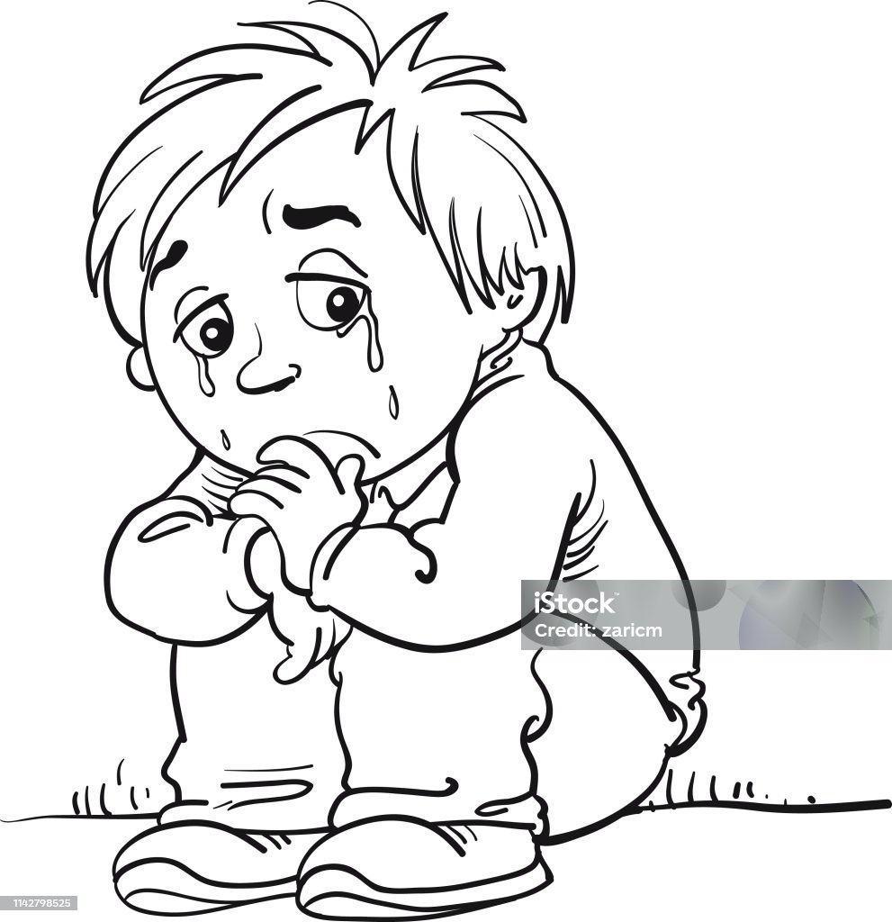 Illustration of a sad child, helpless, bullying Boys stock vector